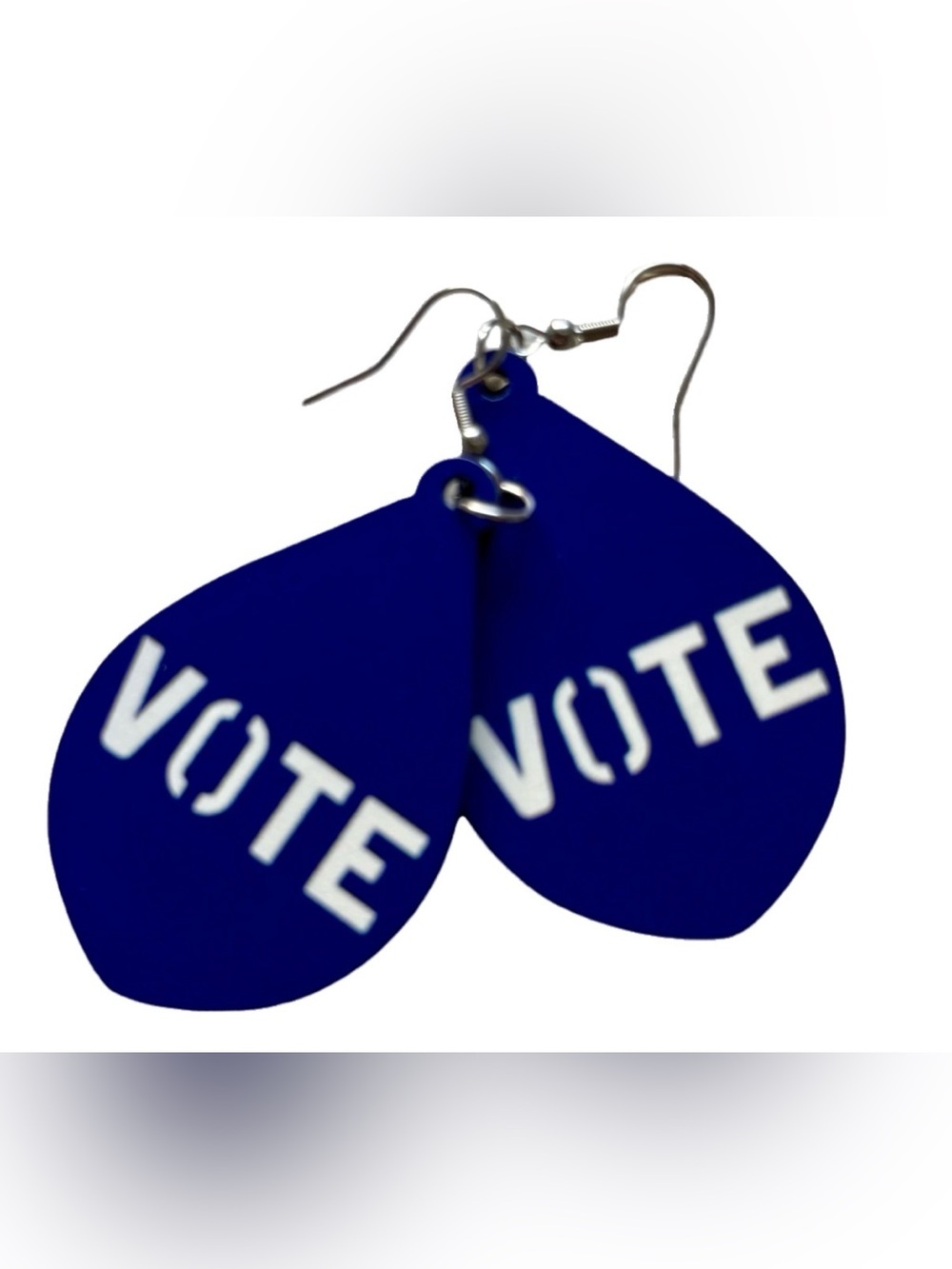 Blue & White "VOTE" Wooden Teardrop Statement Earrings (Free)